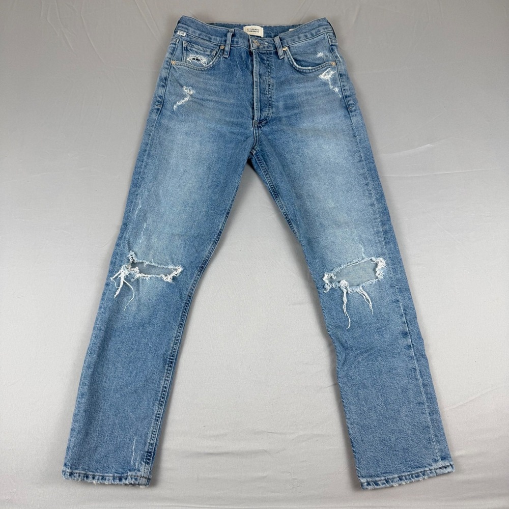 CITIZENS OF HUMANITY Charlotte Crop Jeans Light Wash Distressed Button Fly sz 25
